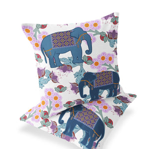Homeroots Set Of Two 16" X 16" Blue Elephant Blown Seam Indoor Outdoor Throw Pillows  Polyester 535825