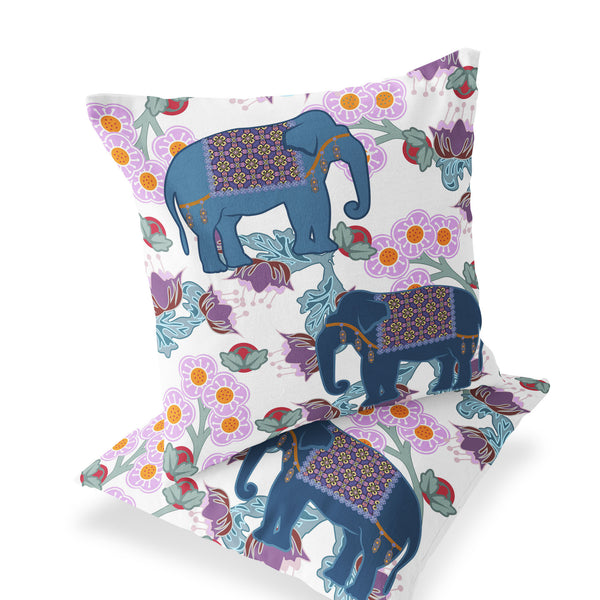 Homeroots Set Of Two 16" X 16" Blue Elephant Blown Seam Indoor Outdoor Throw Pillows  Polyester 535825