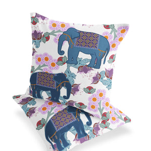 Homeroots Set Of Two 16" X 16" Blue Elephant Blown Seam Indoor Outdoor Throw Pillows  Polyester 535825