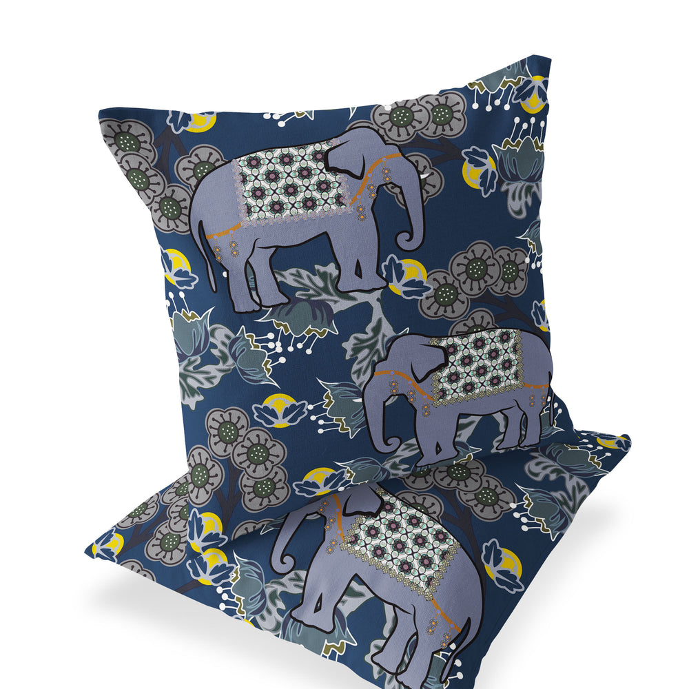 Homeroots Set Of Two 16" X 16" Blue And Gray Elephant Indoor Outdoor Throw Pillow  Polyester 535828
