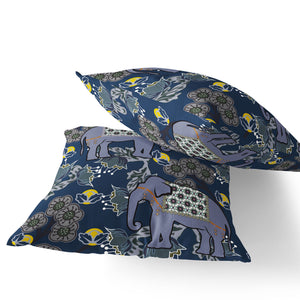 Homeroots Set Of Two 16" X 16" Blue And Gray Elephant Indoor Outdoor Throw Pillow  Polyester 535828