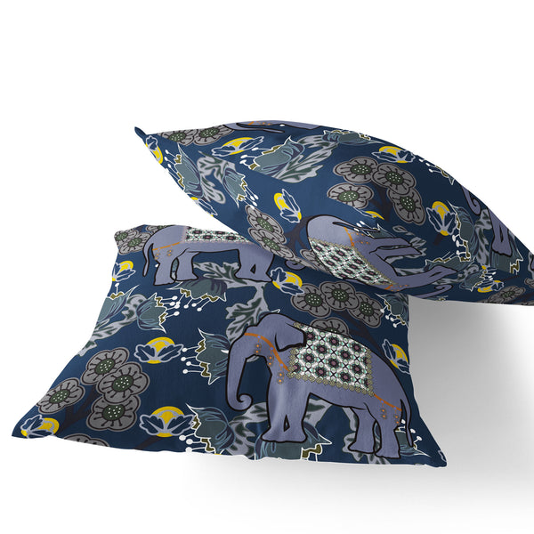 Homeroots Set Of Two 16" X 16" Blue And Gray Elephant Indoor Outdoor Throw Pillow  Polyester 535828