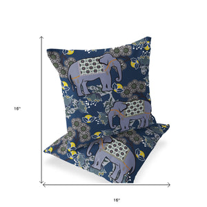 Homeroots Set Of Two 16" X 16" Blue And Gray Elephant Indoor Outdoor Throw Pillow  Polyester 535828