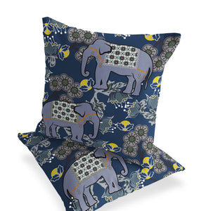 Homeroots Set Of Two 16" X 16" Blue And Gray Elephant Indoor Outdoor Throw Pillow  Polyester 535828