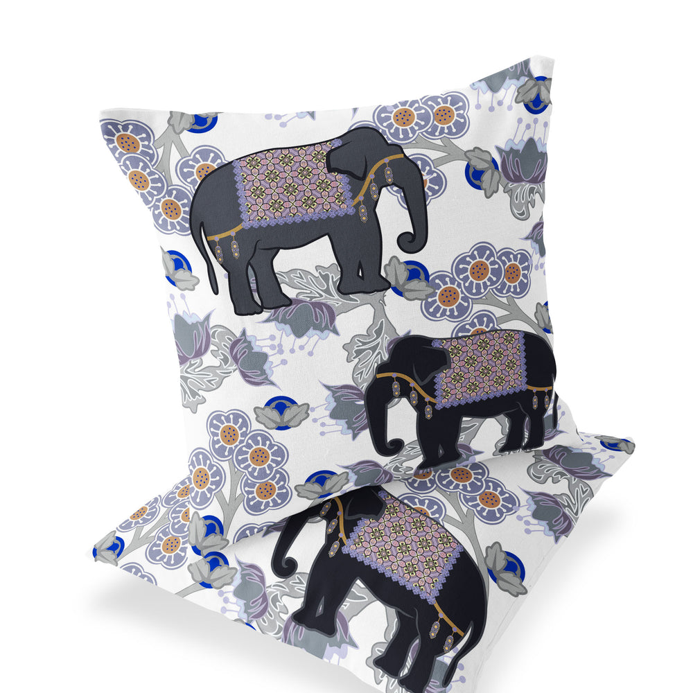 Homeroots Set Of Two 16" X 16" Black And Gray Elephant Indoor Outdoor Throw Pillow  Polyester 535829