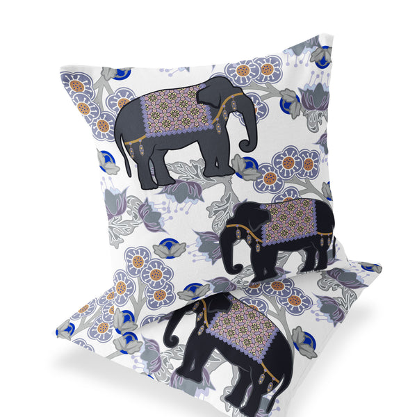 Homeroots Set Of Two 16" X 16" Black And Gray Elephant Indoor Outdoor Throw Pillow  Polyester 535829