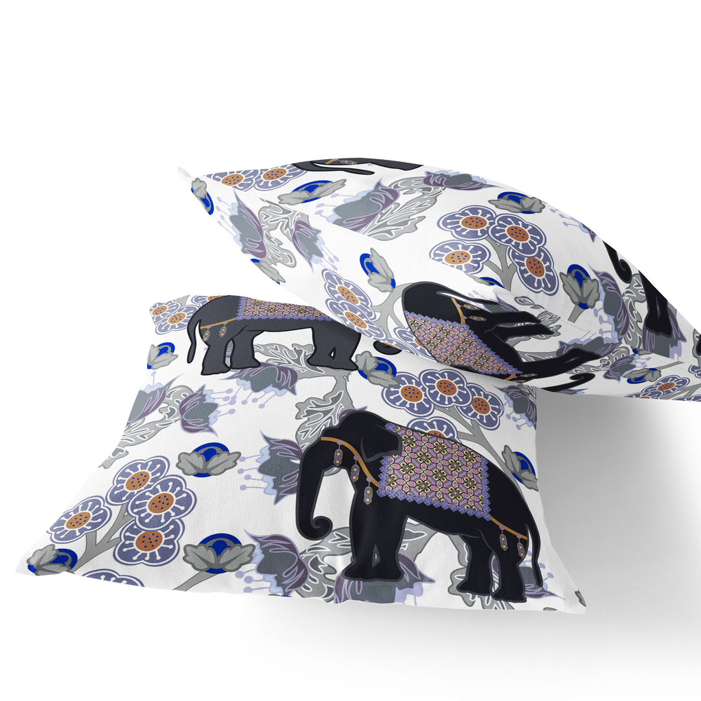 Homeroots Set Of Two 16" X 16" Black And Gray Elephant Indoor Outdoor Throw Pillow  Polyester 535829