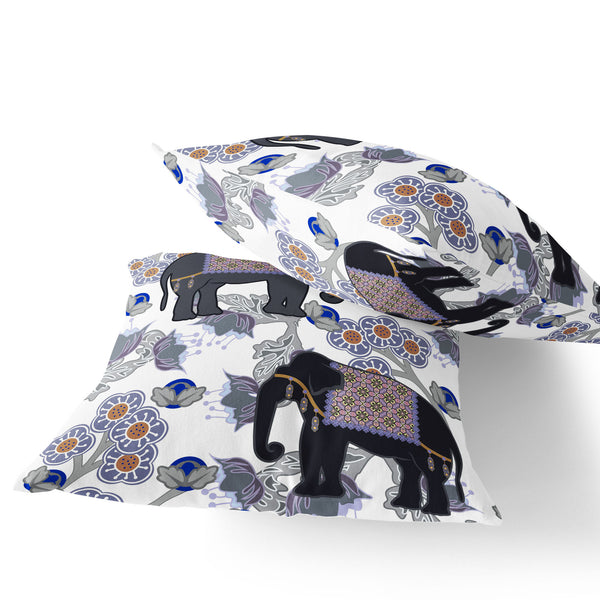 Homeroots Set Of Two 16" X 16" Black And Gray Elephant Indoor Outdoor Throw Pillow  Polyester 535829