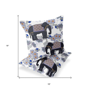 Homeroots Set Of Two 16" X 16" Black And Gray Elephant Indoor Outdoor Throw Pillow  Polyester 535829