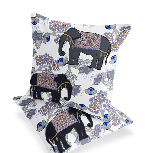 Homeroots Set Of Two 16" X 16" Black And Gray Elephant Indoor Outdoor Throw Pillow  Polyester 535829