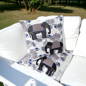 Homeroots Set Of Two 16" X 16" Black And Gray Elephant Indoor Outdoor Throw Pillow  Polyester 535829