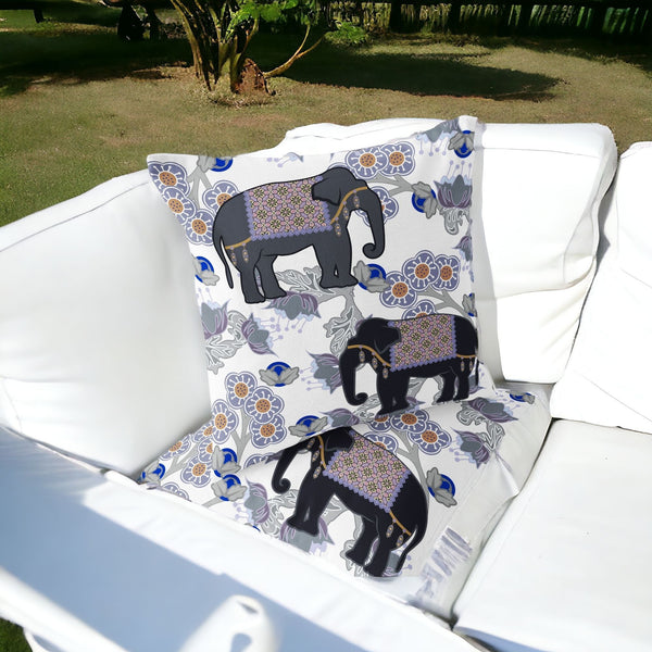 Homeroots Set Of Two 16" X 16" Black And Gray Elephant Indoor Outdoor Throw Pillow  Polyester 535829