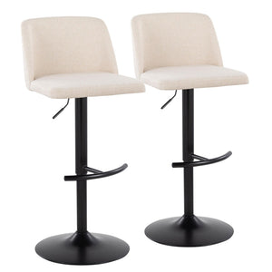 English Elm Toriano Adjustable Barstools Set Of 2 - Cream Upholstered Swivel Seats With Modern Black Metal Base B202S01039-GIGA