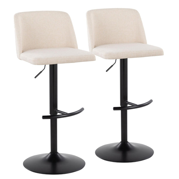 English Elm Toriano Adjustable Barstools Set Of 2 - Cream Upholstered Swivel Seats With Modern Black Metal Base B202S01039-GIGA