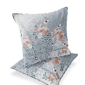Homeroots Set Of Two 16" X 16" Blue And Gray Peacock Indoor Outdoor Throw Pillow  Polyester 535830