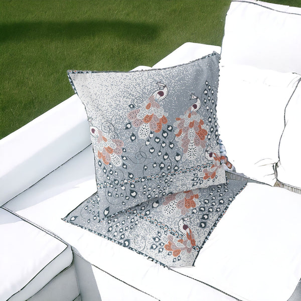 Homeroots Set Of Two 16" X 16" Blue And Gray Peacock Indoor Outdoor Throw Pillow  Polyester 535830