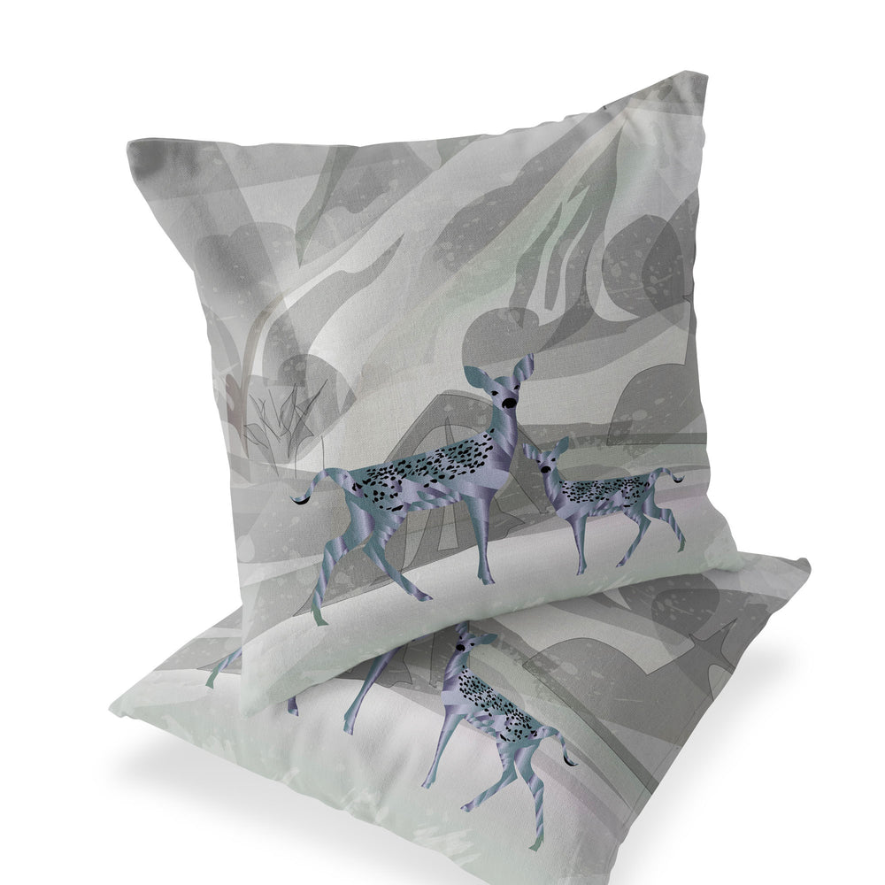 Homeroots Set Of Two 16" X 16" Gray And Ivory Deer Abstract Indoor Outdoor Throw Pillow  Polyester 535831