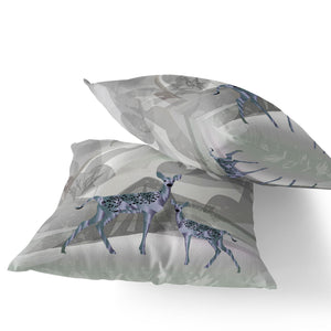 Homeroots Set Of Two 16" X 16" Gray And Ivory Deer Abstract Indoor Outdoor Throw Pillow  Polyester 535831
