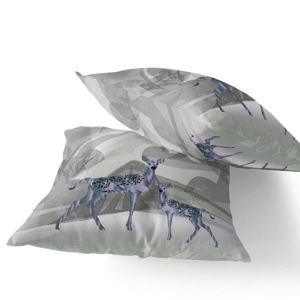 Homeroots Set Of Two 16" X 16" Gray And Ivory Deer Abstract Indoor Outdoor Throw Pillow  Polyester 535831