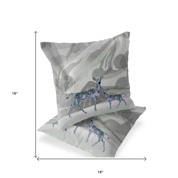 Homeroots Set Of Two 16" X 16" Gray And Ivory Deer Abstract Indoor Outdoor Throw Pillow  Polyester 535831