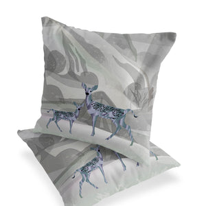 Homeroots Set Of Two 16" X 16" Gray And Ivory Deer Abstract Indoor Outdoor Throw Pillow  Polyester 535831