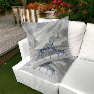 Homeroots Set Of Two 16" X 16" Gray And Ivory Deer Abstract Indoor Outdoor Throw Pillow  Polyester 535831