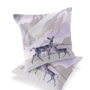 Homeroots Set Of Two 16" X 16" Beige And Purple Deer Abstract Indoor Outdoor Throw Pillow  Polyester 535832