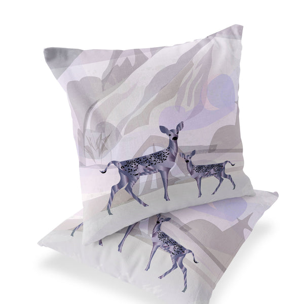 Homeroots Set Of Two 16" X 16" Beige And Purple Deer Abstract Indoor Outdoor Throw Pillow  Polyester 535832
