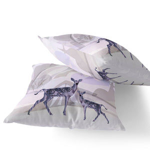 Homeroots Set Of Two 16" X 16" Beige And Purple Deer Abstract Indoor Outdoor Throw Pillow  Polyester 535832
