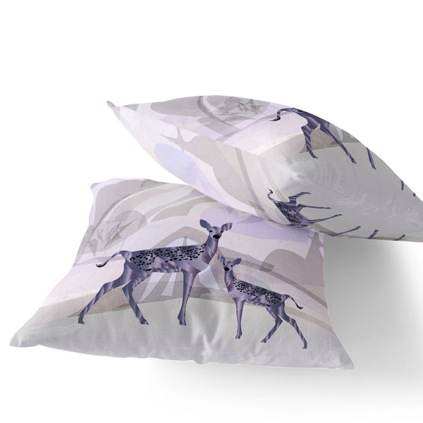Homeroots Set Of Two 16" X 16" Beige And Purple Deer Abstract Indoor Outdoor Throw Pillow  Polyester 535832