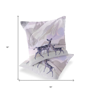 Homeroots Set Of Two 16" X 16" Beige And Purple Deer Abstract Indoor Outdoor Throw Pillow  Polyester 535832
