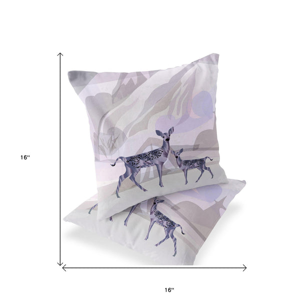 Homeroots Set Of Two 16" X 16" Beige And Purple Deer Abstract Indoor Outdoor Throw Pillow  Polyester 535832