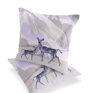 Homeroots Set Of Two 16" X 16" Beige And Purple Deer Abstract Indoor Outdoor Throw Pillow  Polyester 535832