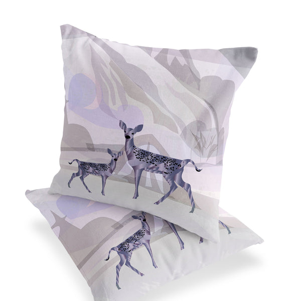 Homeroots Set Of Two 16" X 16" Beige And Purple Deer Abstract Indoor Outdoor Throw Pillow  Polyester 535832