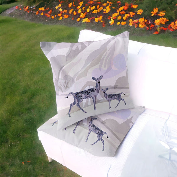 Homeroots Set Of Two 16" X 16" Beige And Purple Deer Abstract Indoor Outdoor Throw Pillow  Polyester 535832