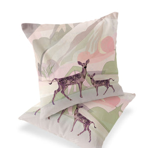 Homeroots Set Of Two 16" X 16" Black And Pink Deer Abstract Indoor Outdoor Throw Pillow  Polyester 535833