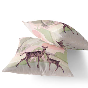 Homeroots Set Of Two 16" X 16" Black And Pink Deer Abstract Indoor Outdoor Throw Pillow  Polyester 535833