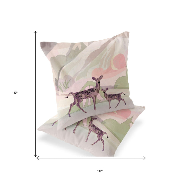 Homeroots Set Of Two 16" X 16" Black And Pink Deer Abstract Indoor Outdoor Throw Pillow  Polyester 535833