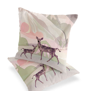 Homeroots Set Of Two 16" X 16" Black And Pink Deer Abstract Indoor Outdoor Throw Pillow  Polyester 535833