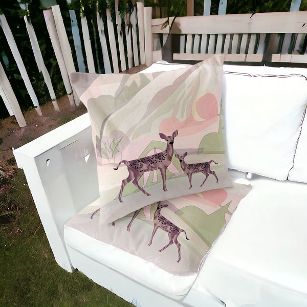 Homeroots Set Of Two 16" X 16" Black And Pink Deer Abstract Indoor Outdoor Throw Pillow  Polyester 535833