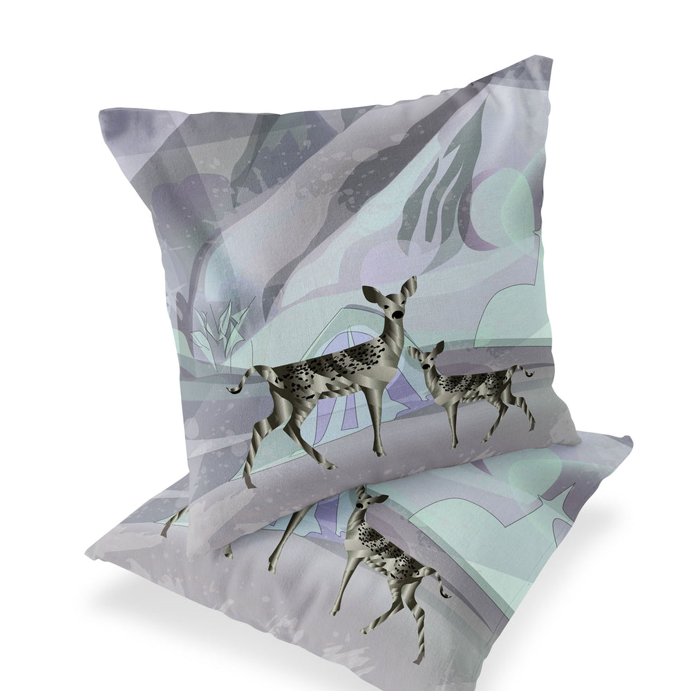 Homeroots Set Of Two 16" X 16" Black And Purple Deer Abstract Indoor Outdoor Throw Pillow  Polyester 535834