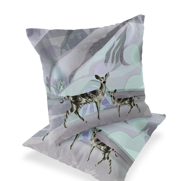 Homeroots Set Of Two 16" X 16" Black And Purple Deer Abstract Indoor Outdoor Throw Pillow  Polyester 535834