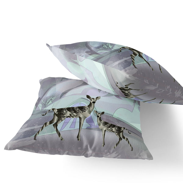 Homeroots Set Of Two 16" X 16" Black And Purple Deer Abstract Indoor Outdoor Throw Pillow  Polyester 535834