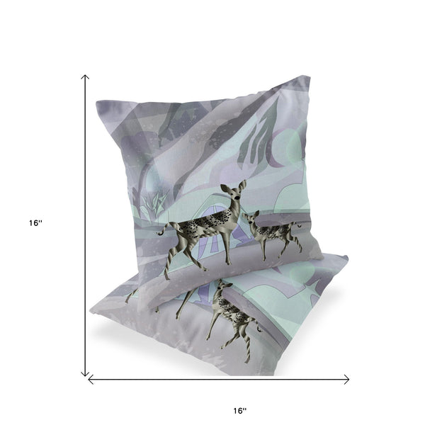 Homeroots Set Of Two 16" X 16" Black And Purple Deer Abstract Indoor Outdoor Throw Pillow  Polyester 535834