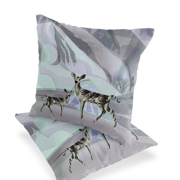 Homeroots Set Of Two 16" X 16" Black And Purple Deer Abstract Indoor Outdoor Throw Pillow  Polyester 535834