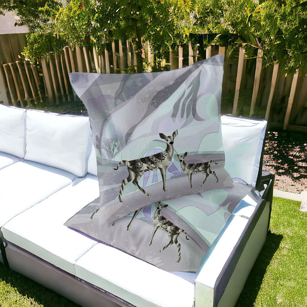 Homeroots Set Of Two 16" X 16" Black And Purple Deer Abstract Indoor Outdoor Throw Pillow  Polyester 535834