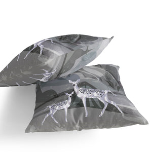 Homeroots Set Of Two 16" X 16" Black And Silver Deer Abstract Indoor Outdoor Throw Pillow  Polyester 535835