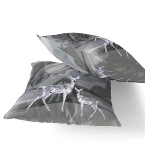 Homeroots Set Of Two 16" X 16" Black And Silver Deer Abstract Indoor Outdoor Throw Pillow  Polyester 535835