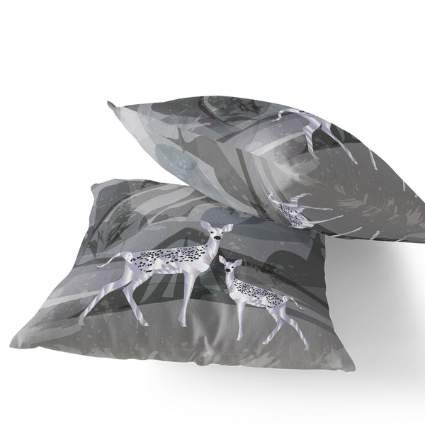 Homeroots Set Of Two 16" X 16" Black And Silver Deer Abstract Indoor Outdoor Throw Pillow  Polyester 535835