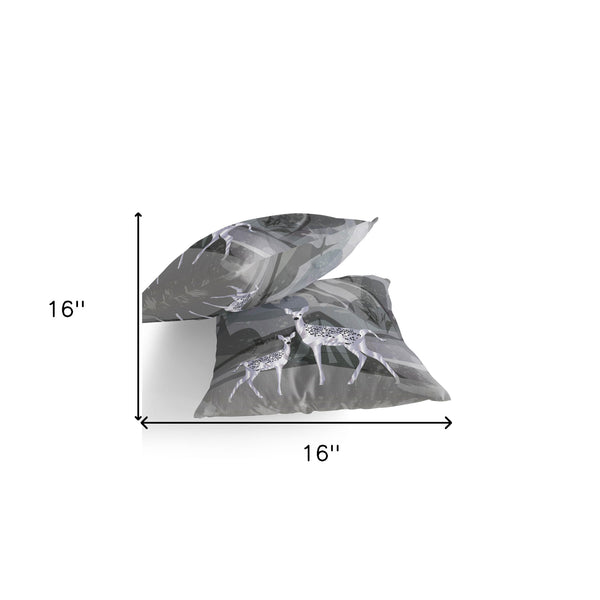 Homeroots Set Of Two 16" X 16" Black And Silver Deer Abstract Indoor Outdoor Throw Pillow  Polyester 535835